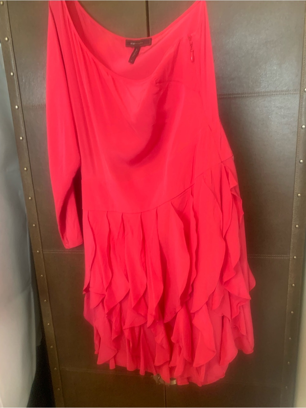 BCBGMaxAzria Bright Pink One-Shoulder Ruffle Tunic